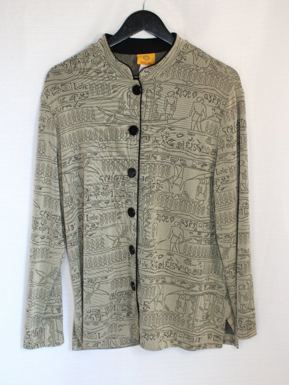 Ruby Rd Heiroglyph Pattern Knit Mandarin Collar Cardigan, Women's Size Large